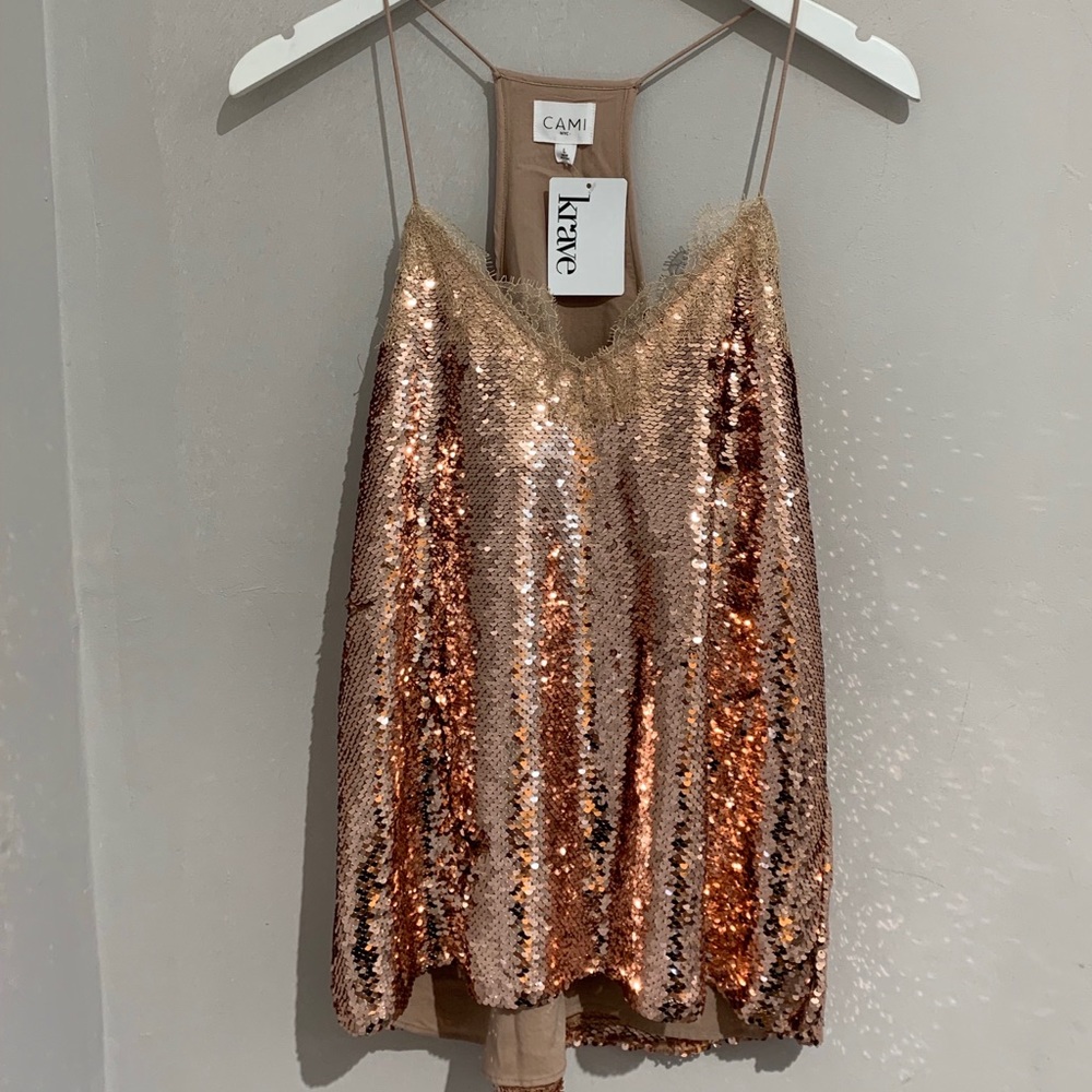 Cami NYC the racer sequin rose gold cami